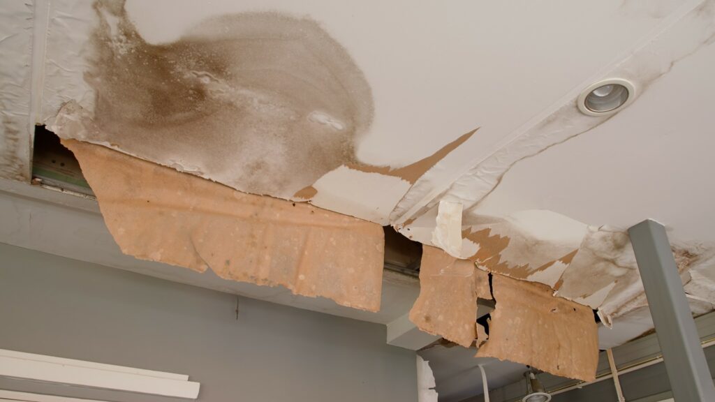 Interior ceiling water damage before roof repair